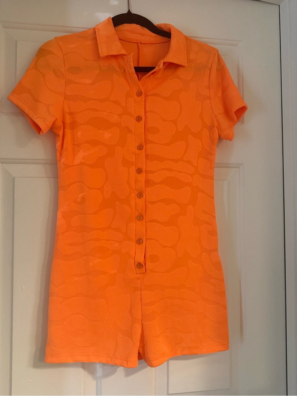Orange Short Sleeve Button Front romper